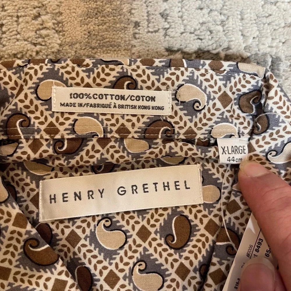 NEW Vintage Henry Grethel Mens XL Short‎ Sleeve Shirt Paisley Geometric Brown